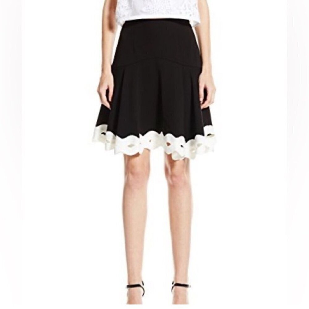 Jonathan Simkhai A-line Skirt Size 4 Black Embroidered Trim Work Office Career